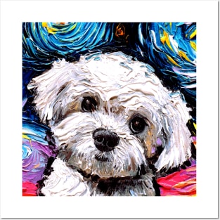 Maltipoo Night (Portrait) Posters and Art